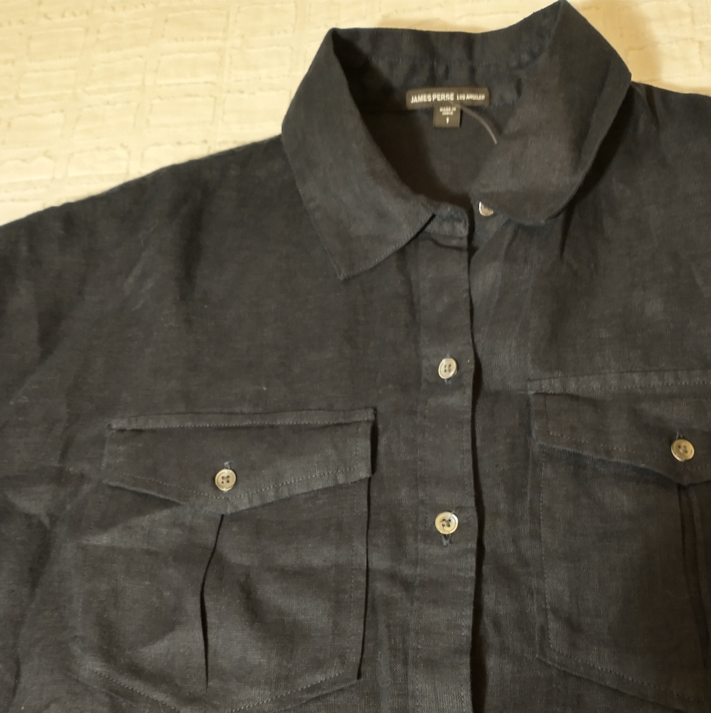 James Perse Navy Button-Up 100% Linen‎ Shirt Dress, Size 1, Tunic Length, Size S - Picture 3 of 13